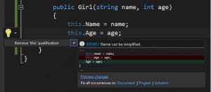 Light bulb ở phiên bản Visual Studio 2015