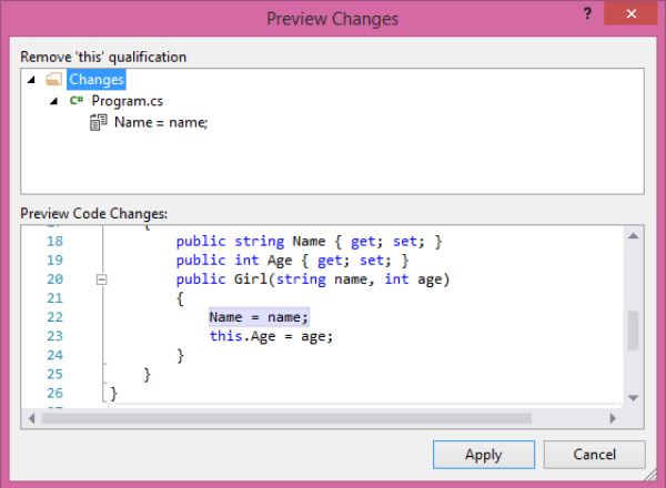 Preview changes ở phiên bản Visual Studio 2015